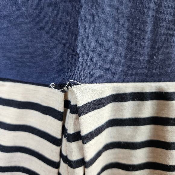 🦃 Umgee Navy Cream Striped Casual Comfort Knit Dress 3/4 Sleeves Size Large - Picture 9 of 9